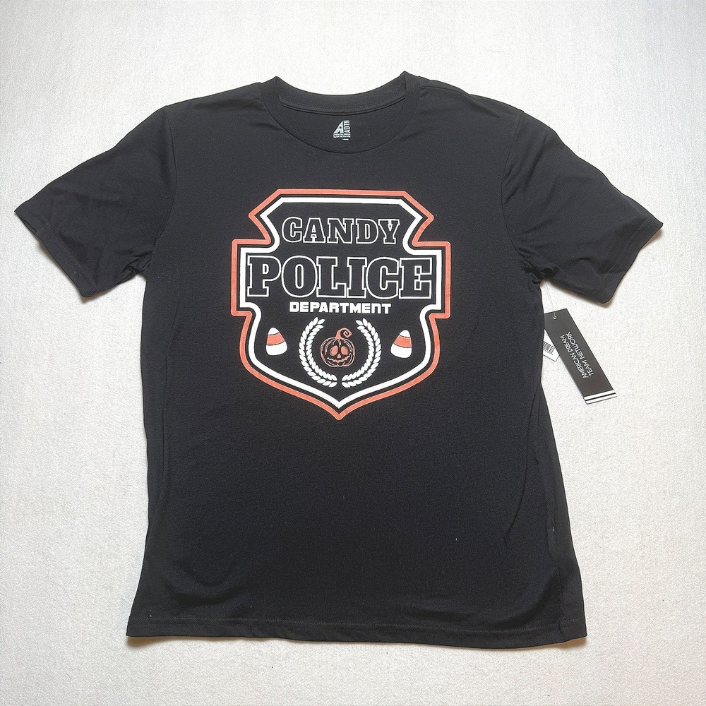 Candy Police Halloween Graphic Tee Black M NWT